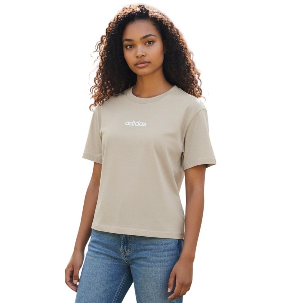 Adidas Essentials Linear T-Shirt Womens XS Wonder Alumina Beige JC5819 New